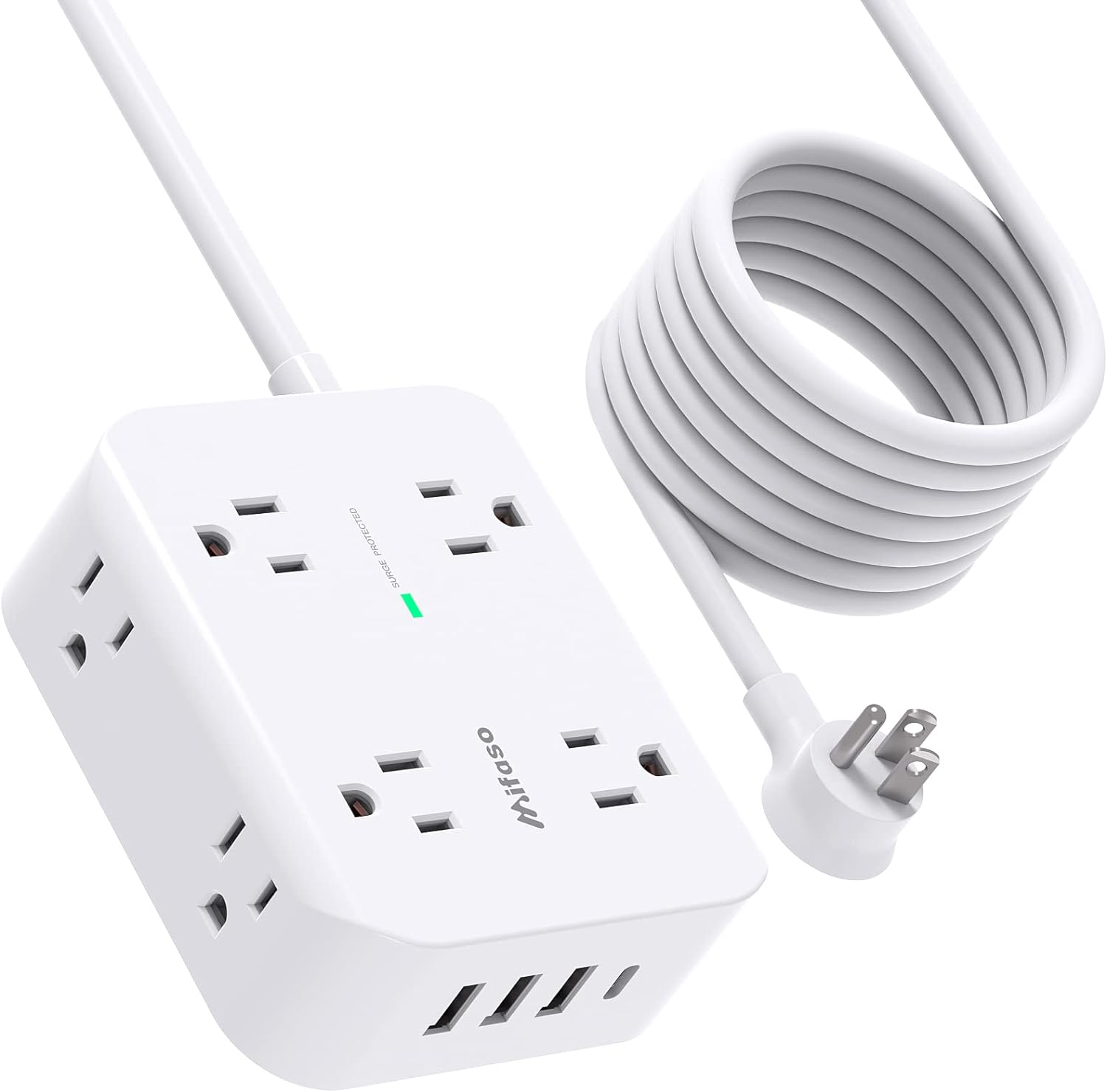 The Power Strip Surge Protector is an essential travel companion, offering exceptional versatility and convenience. With eight wide outlets and four USB ports, including one USB-C, it easily accommodates a variety of devices, making it perfect for hotel stays. The flat plug design and wall-mount capability are thoughtful features that save space and allow for easy placement in often cramped hotel rooms. Its surge protection offers peace of mind, safeguarding devices from unexpected power surges.