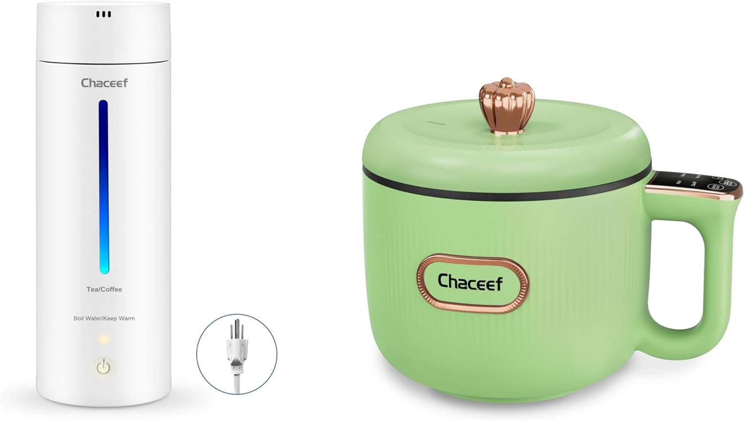 CHACEEF 350ml Portable Electric Kettle & 1.2L Smart Control Mini Rice Cooker