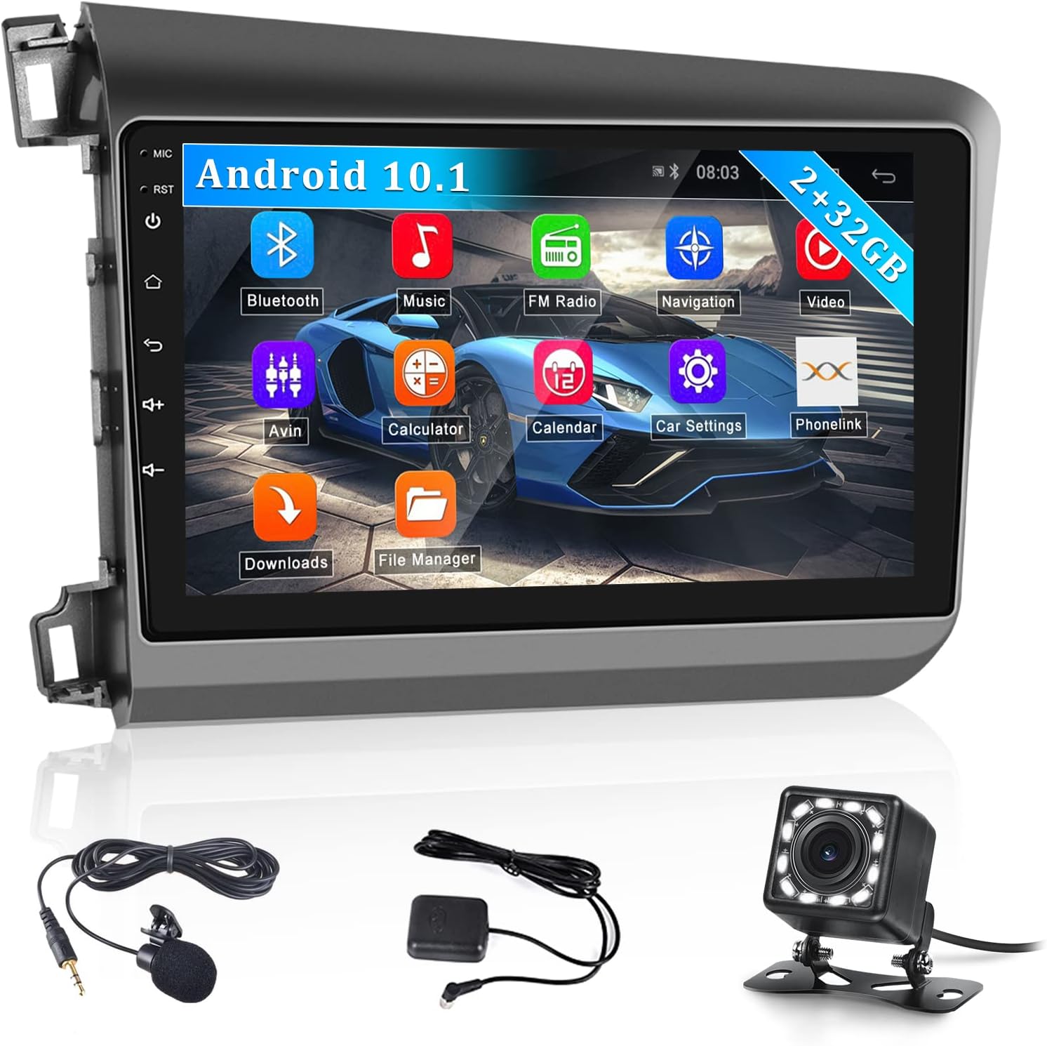 [2+32G] Android 10.1 Car Stereo with GPS Navigation for Honda Civic 2012-2015, 9 Inch HD Touch Screen Car Radio with Bluetooth and Backup Camera, WiFi, Mirror Link, SWC, USB, RDS FM Audio Receivers