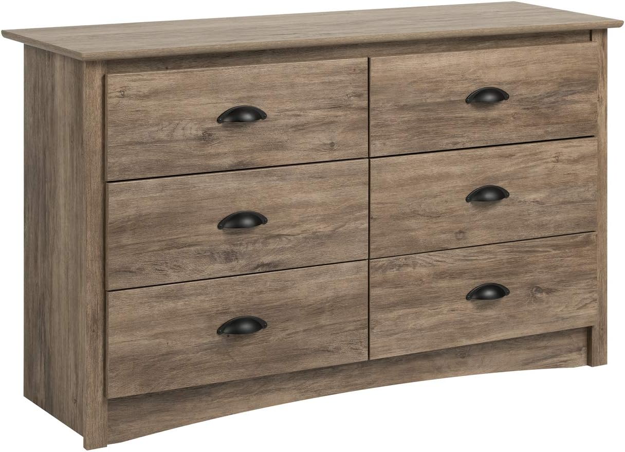 Prepac Salt Spring Children' Rustic 6-Drawer Dresser for Bedroom, Farmhouse Chest of Drawers for Children 16 D x 48 W x 29 H, Drifted Gray, DDC-4829