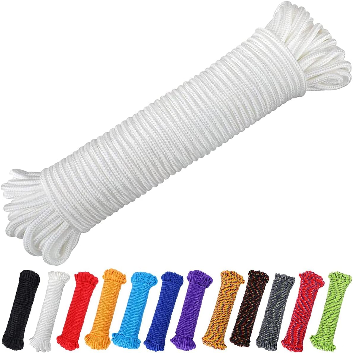 90 ft 1/4 inch (7mm) Nylon Poly Rope Flag Pole Polypropylene Clothes Line Camping Utility Good for Tie Pull Swing Climb Knot (White)