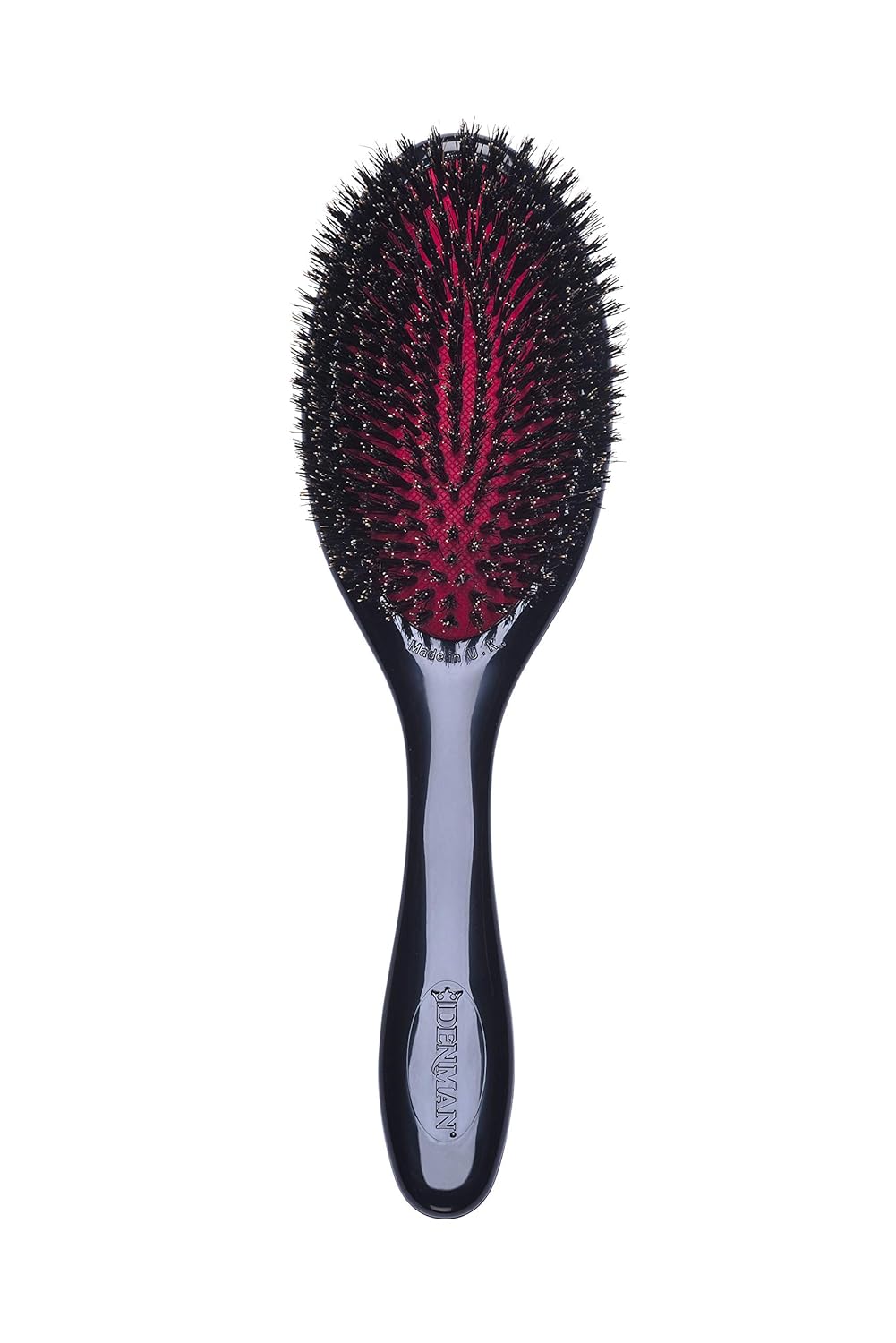 Denman Cushion Hair Brush (Medium) with Soft Nylon Quill Boar Bristles - Porcupine Style for Grooming, Detangling, Straightening, Blowdrying and Refreshing Hair  Black, D82M