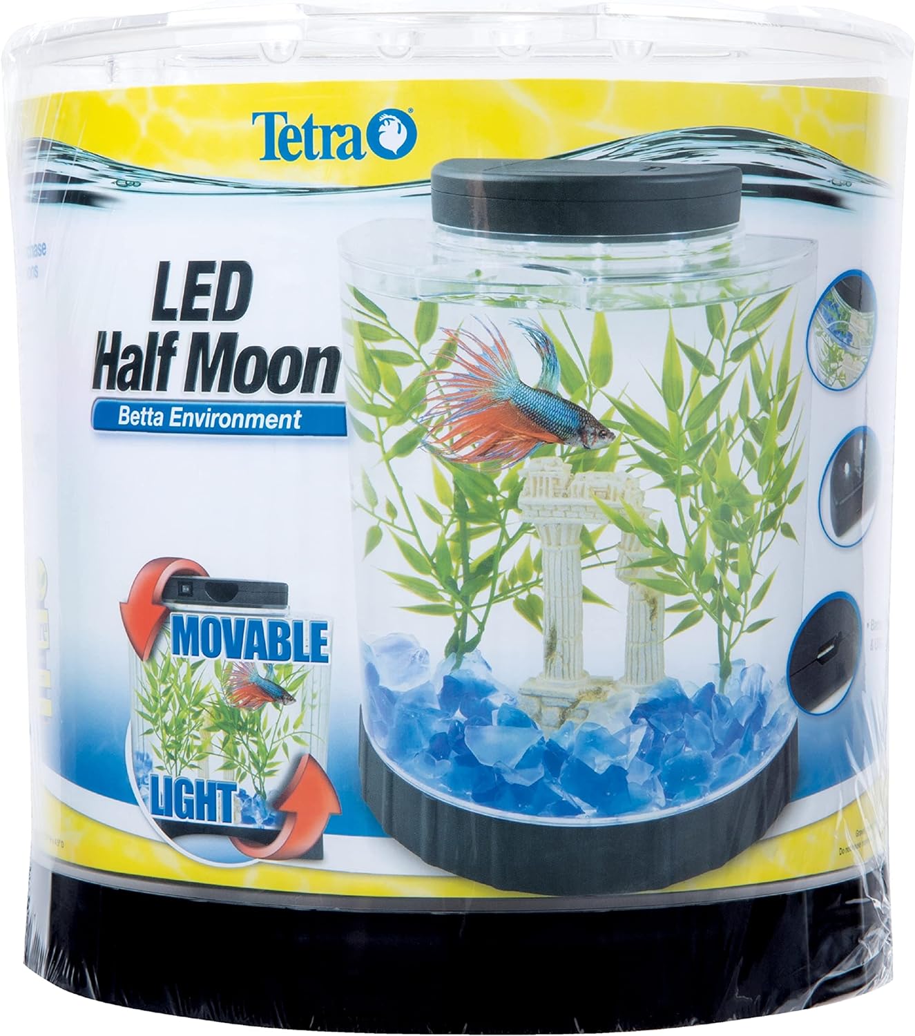 Tetra LED Half Moon aquarium Kit 1.1 Gallons, Ideal For Bettas, Black, 9"W,10.5"H,4.5"D Inches (29049)