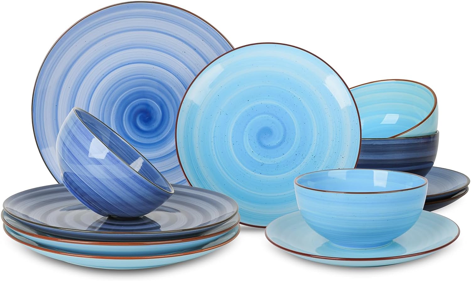 Selamica Ceramic 12-Pieces Dinnerware Sets, Kitchen Ceramic Plates and Bowls Sets, Dishes Set Service for 4, Dinner Salad Dessert Plates and Cereal Bowls Set, Gift, Gradient Blue