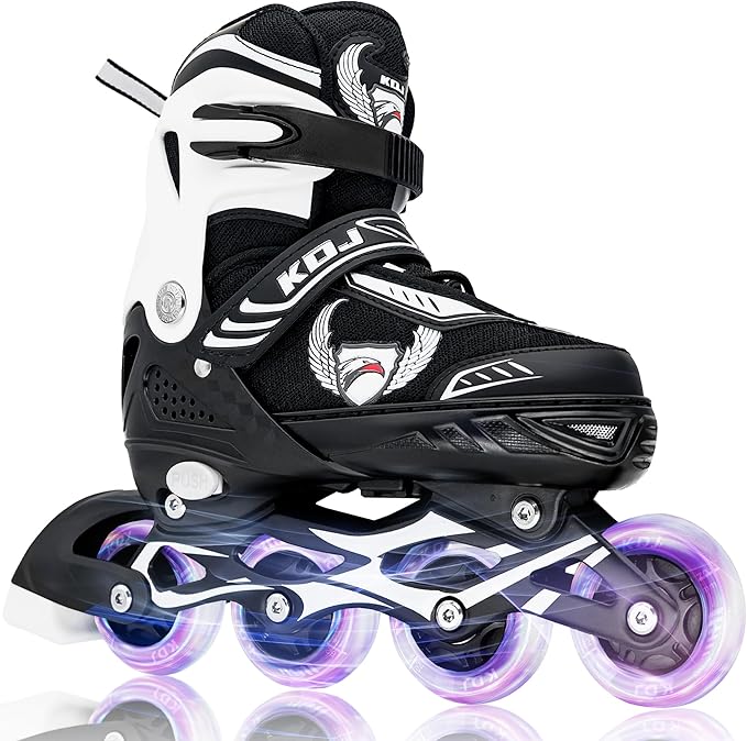 KDJ Inline Skates for Kids,Adjustable Roller Skates with 4 Illuminating Pu Wheels,Outdoors Indoors Roller Skates for Boys Girls Beginners