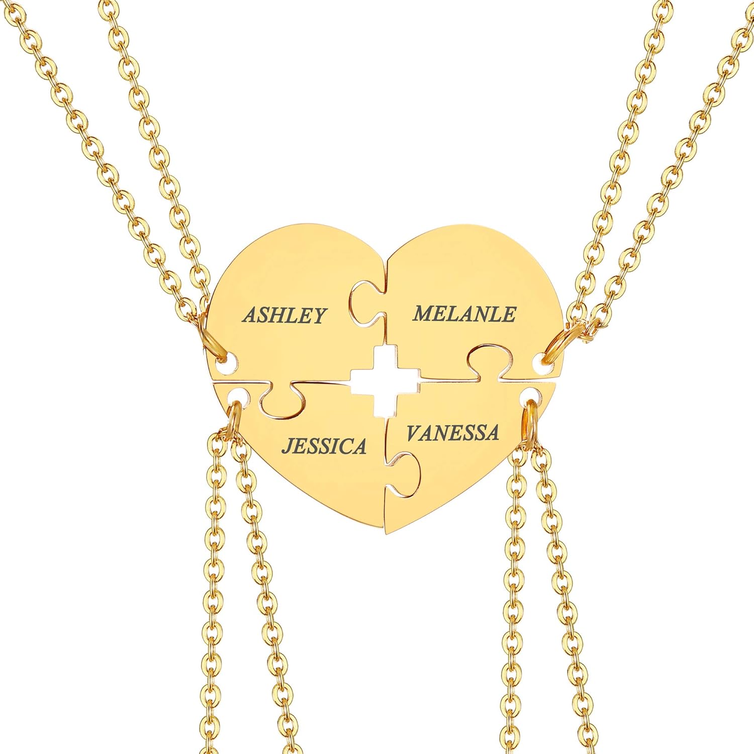 MEALGUET Personalized Name Initial Stainless Steel Heart Shape BFF Puzzle Necklace 2/3/4/5/6 Pcs for Family Love Best Friend Matching Necklace Set