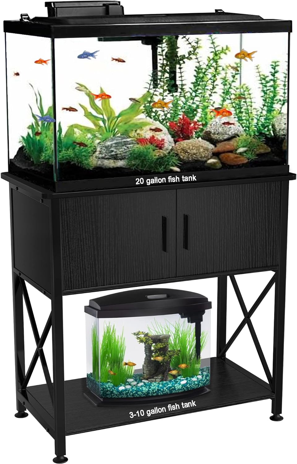 GDLF Fish Tank Stand Metal Aquarium Stand for up to 20 Gallon Long with Cabinet for Fish Tank Accessories Storage,28.7" L