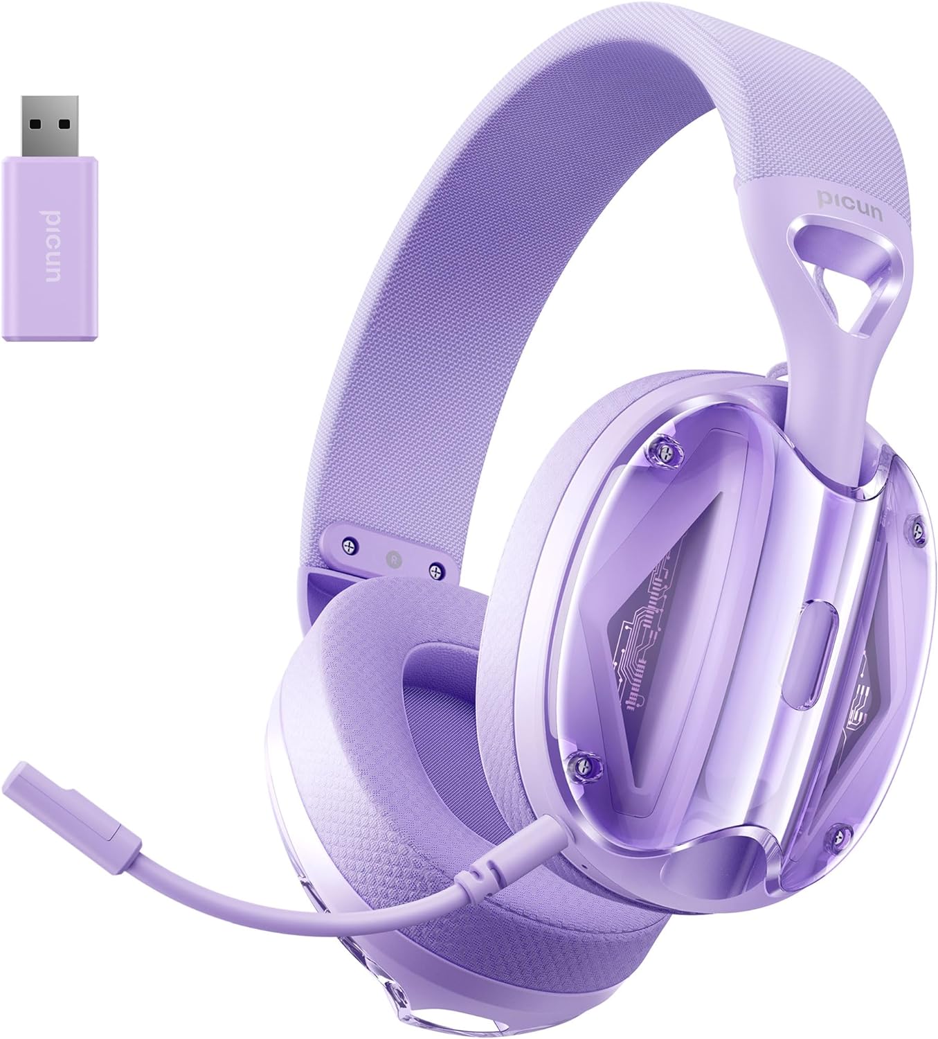 Picun G1 Wireless Gaming Headset, 2.4GHz Wireless Headphones/Bluetooth 5.4, Detachable Noise-cancelling Microphone, Lightweight Gaming Headset for PS4, PS5, PC, Nintendo Switch, Phone, Pale Purple