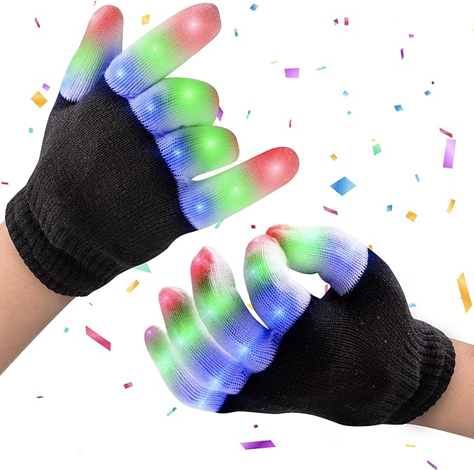 PartySticks LED Gloves for Kids - Light Up Gloves for Kids with LED Bright Colors and Multi Flashing LED Glove Modes, Halloween Gloves Glow Costume LED Finger Light Glow in the Dark Glow Gloves Kids