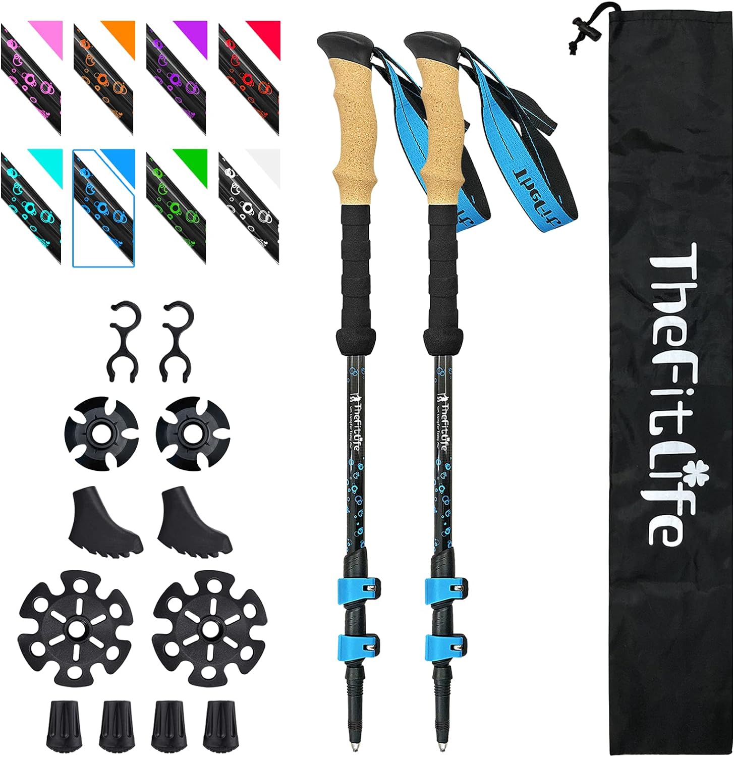 TheFitLife Carbon Fiber Trekking Poles  Collapsible and Telescopic Walking Sticks with Natural Cork Handle and Extended EVA Grips, Ultralight Nordic Hiking Poles for Backpacking Camping