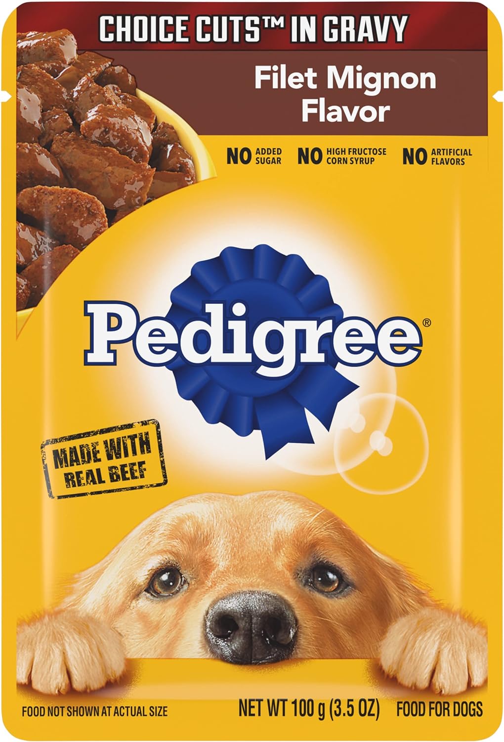 PEDIGREE CHOICE CUTS IN GRAVY Filet Mignon Flavor Adult Soft Wet Dog Food, 3.5 oz Pouches (Pack of 16)