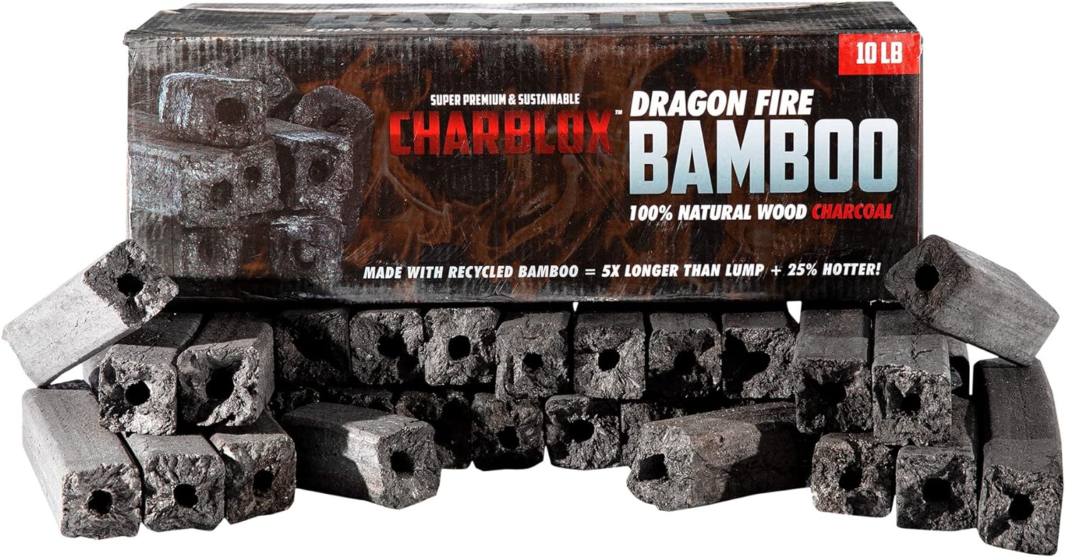 10LB Dragon Fire Bamboo Charcoal Logs - 100% Natural, Lasts 6 Hours, Sustainable, Grilling/BBQ/Big Green Egg/Kamado/Ceramic Grill/Kettle Grill/Tandoor/Robata, Thai/Binchotan Alternative