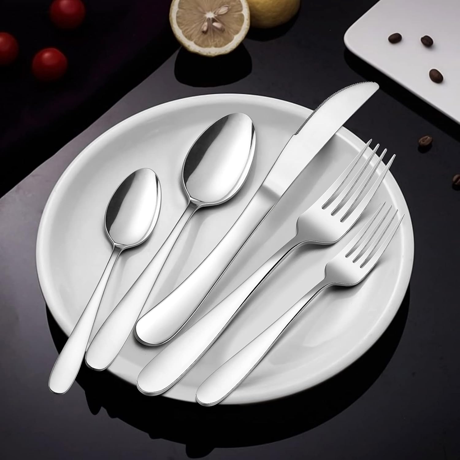 Heavy Duty Silverware Set with Serving Utensils, HaWare 45 Pieces Stainless Steel Flatware Set, Heavy Weight Eating Utensils Tableware for 8, Modern Cutlery for Home, Dishwasher Safe, Mirror Polished