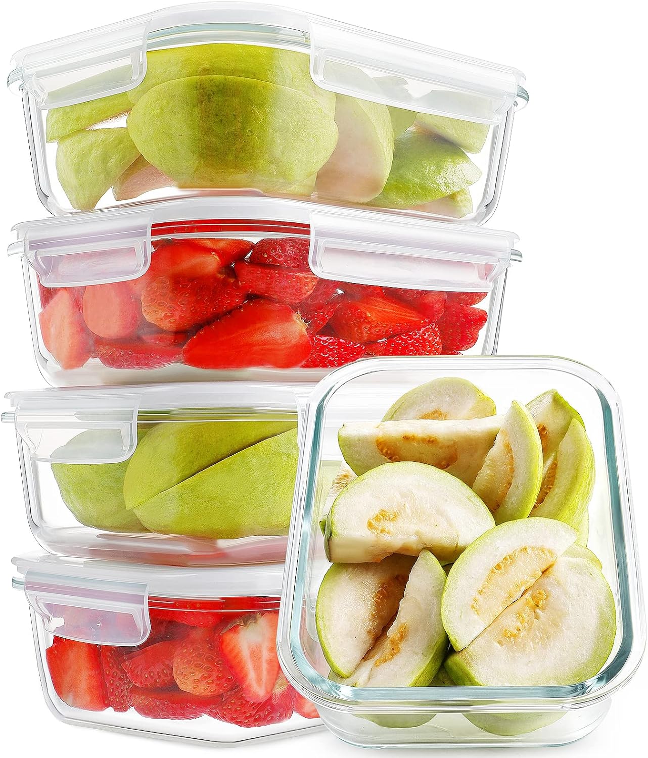 Large Glass Meal Prep Containers, [5 Sets, 35oz | 4.5cups] Glass Food Storage Containers with Lids, Airtight Glass Bento Boxes, BPA Free & Leak Proof (5 lids & 5 Containers)