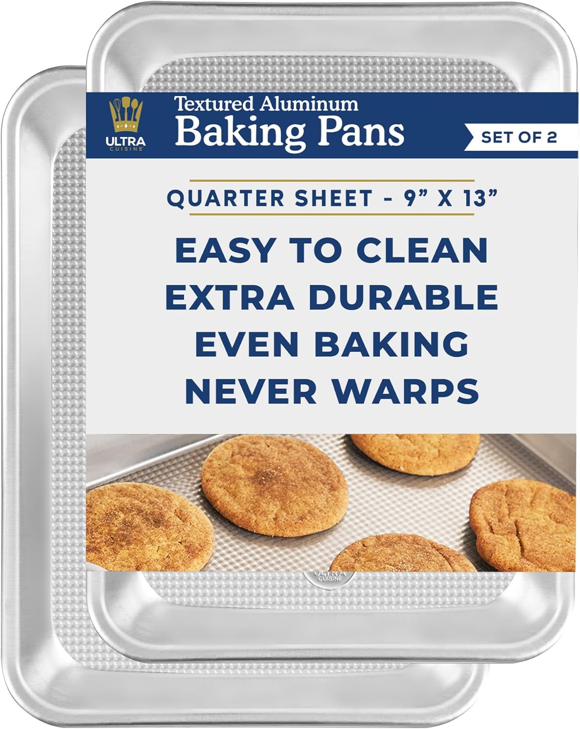 Ultra Cuisine Textured Aluminum Quarter Sheet Pans - Baking Sheet Set of 2 - Durable, Oven-Safe, Warp-Resistant, Easy Clean, Even Airflow - 9x13-inch - Rimmed Baking Sheet for Baking & Roasting