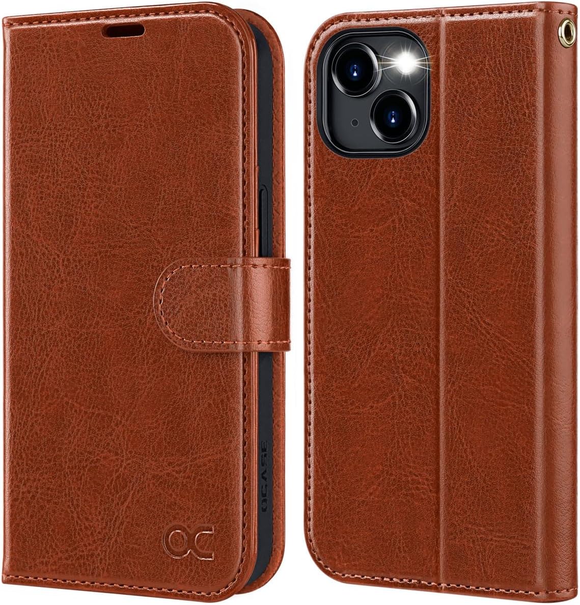 OCASE Compatible with iPhone 15 Wallet Case, PU Leather Flip Folio Case with Card Holders RFID Blocking Kickstand [Shockproof TPU Inner Shell] Phone Cover 6.1 Inch 2023, Brown