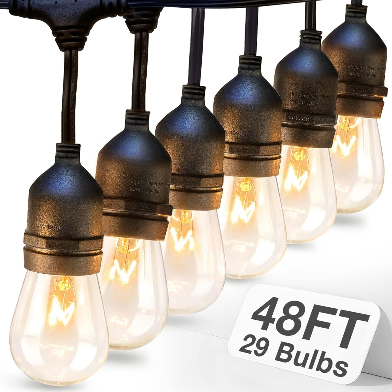 addlon 48 FT Outdoor String Lights Commercial Grade Weatherproof Strand, 29 Edison Vintage Bulbs, 24 Hanging Sockets 5 Spare Bulbs, ETL Listed Decorative Christmas Lights for Patio Garden