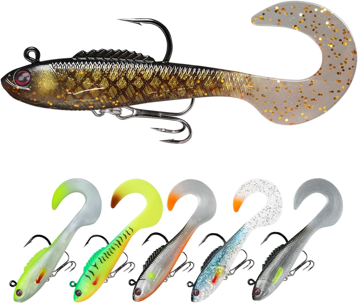 TRUSCEND Pre-Rigged Soft Fishing Lures, Well-Made Easy Catching Lures for Family Fishing, Great Action Swimbait with Spinner, All-Conditions Fishing Gear for Bass Trout Walleye, Crappie Fishing Jigs