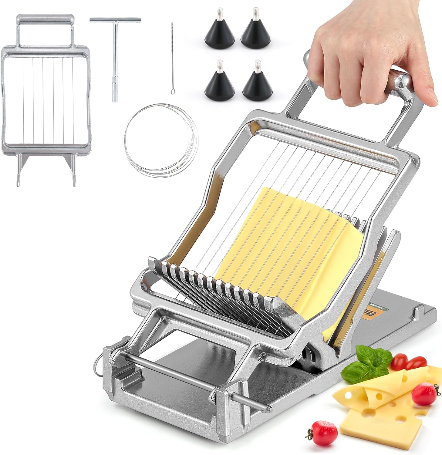 Huanyu Cheese Slicer Commercial Block Cheese Cutter Board with 316 Stainless Steel Wire Aluminum Alloy Body 3/8 IN&3/4 IN Removable Butter Cutting Blade Replaceable