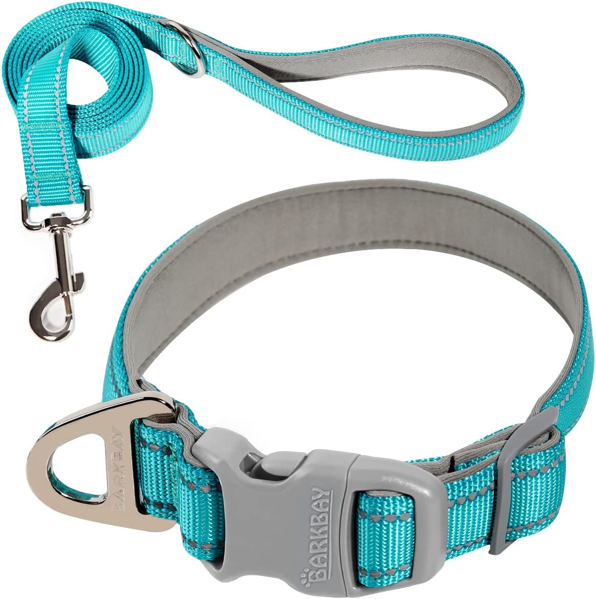 Dog Collar for Medium Small Large Dogs Reflective with Leash,Collar and Leash for Dogs,Soft Neoprene Padded 2 Pack(Blue,M)