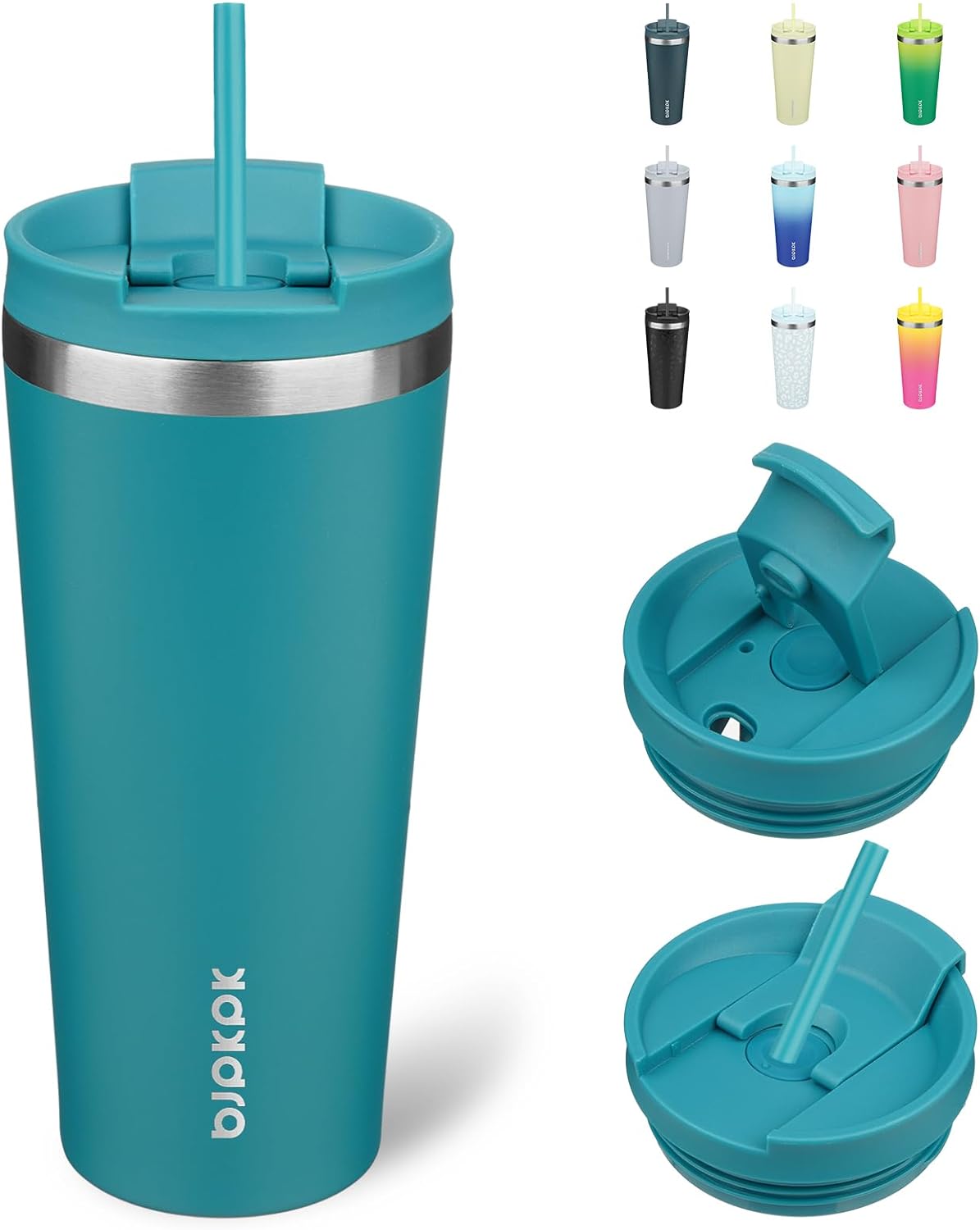 I absolutely love this tumbler! I'm impressed by the raised leopard print, which I hadn't noticed initially in the product photos. It's so pretty, especially in this soft baby blue color. It comes with an extra straw and a replacement rubber straw insert. The lid twists on securely, and the flap closure is very satisfying as it snaps on and off nicely. It kept my coffee hot long enough for me to finish up. Even though there are slits in the straw insert, there was no leakage when I did the upsid