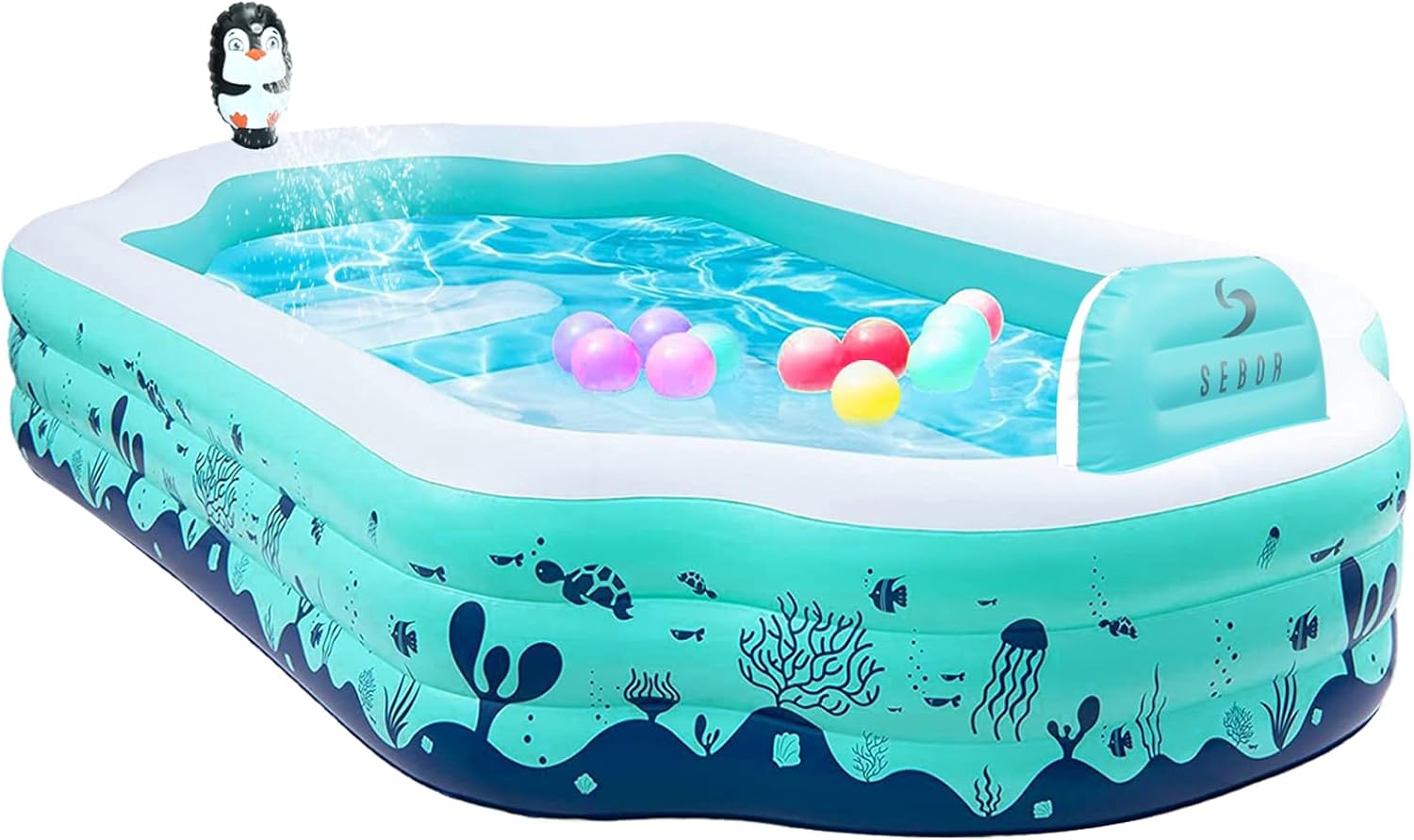 Inflatable Pool with Seat and Sprinkler - Large 124'' x 71'' x 20'' above Ground Swimming Pool for Family, Adults, and Kids - Thickened Design for Backyard, Garden, and Outdoor Fun(Green)