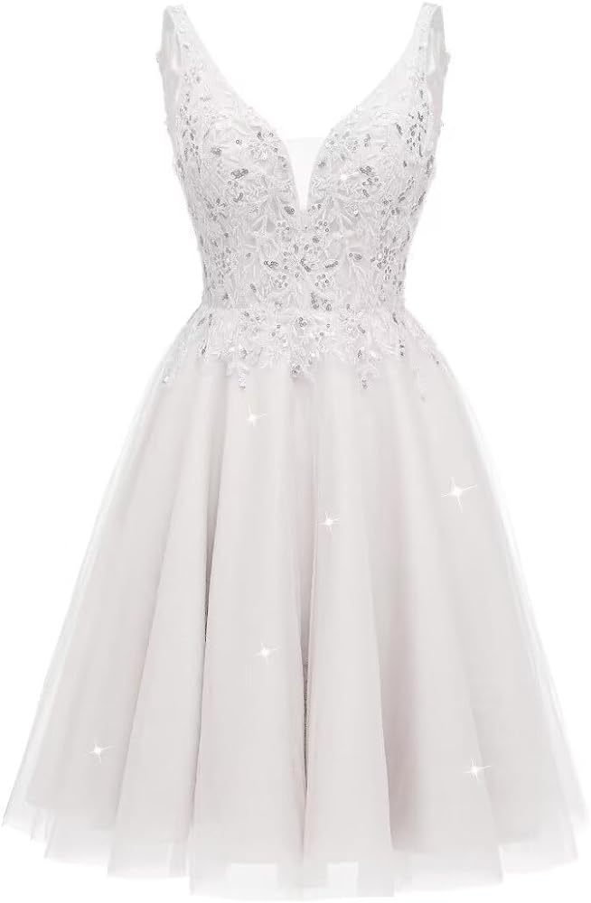 Floral Tulle Homecoming Dresses V-Neck Tulle Short Prom Dresses Sparkly Sequin Cocktail Mini Dress