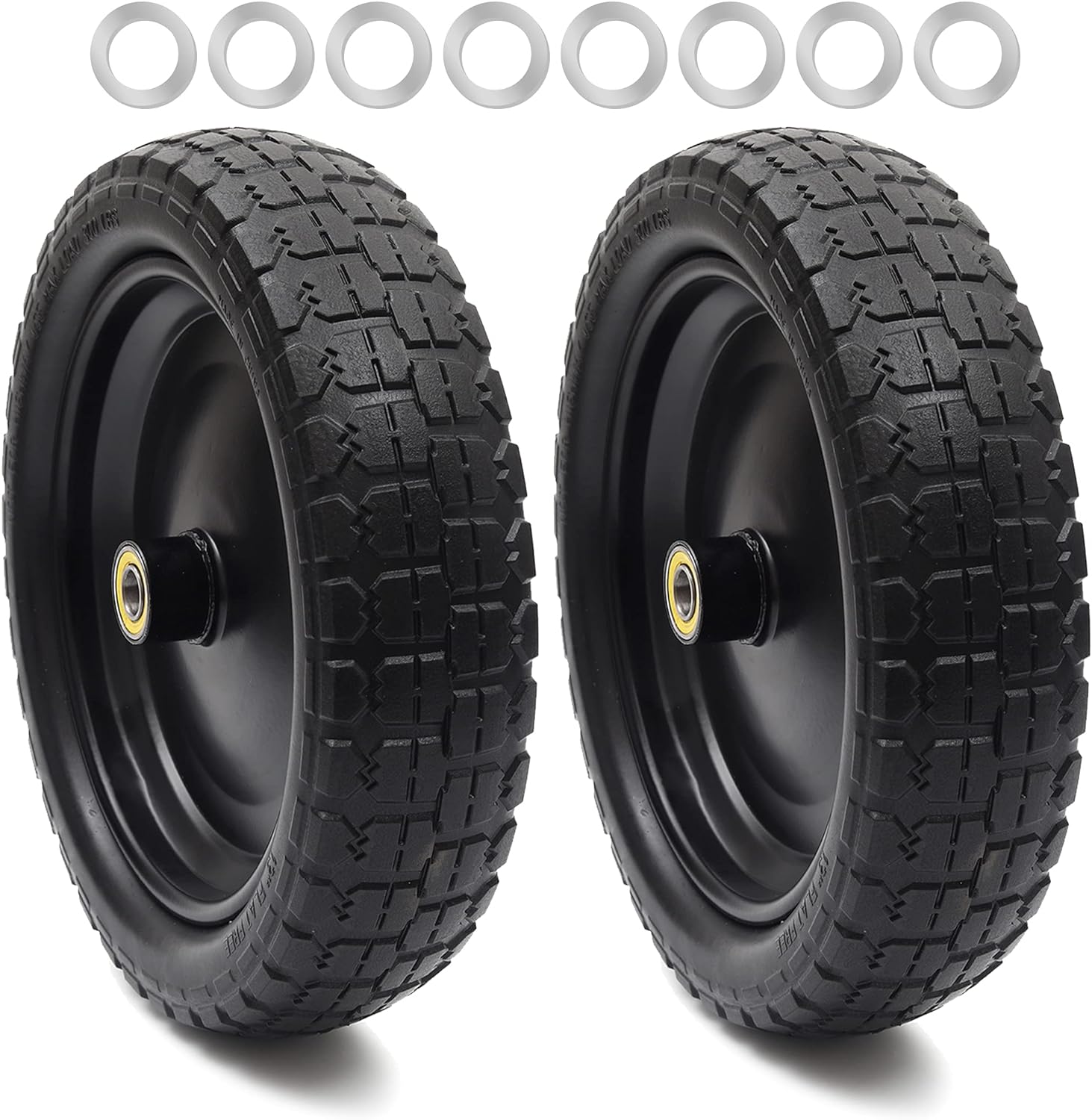 AR-PRO (2-Pack 13 Flat Free Tire and Wheel - with 5/8 Axle Bore Hole, 2.17 Offset Hub - 13 lnch Solid Wheels Compatible with Garden Wagon Cart,Hand Trucks,Utility Cart and Lawnmower Yard Trailers