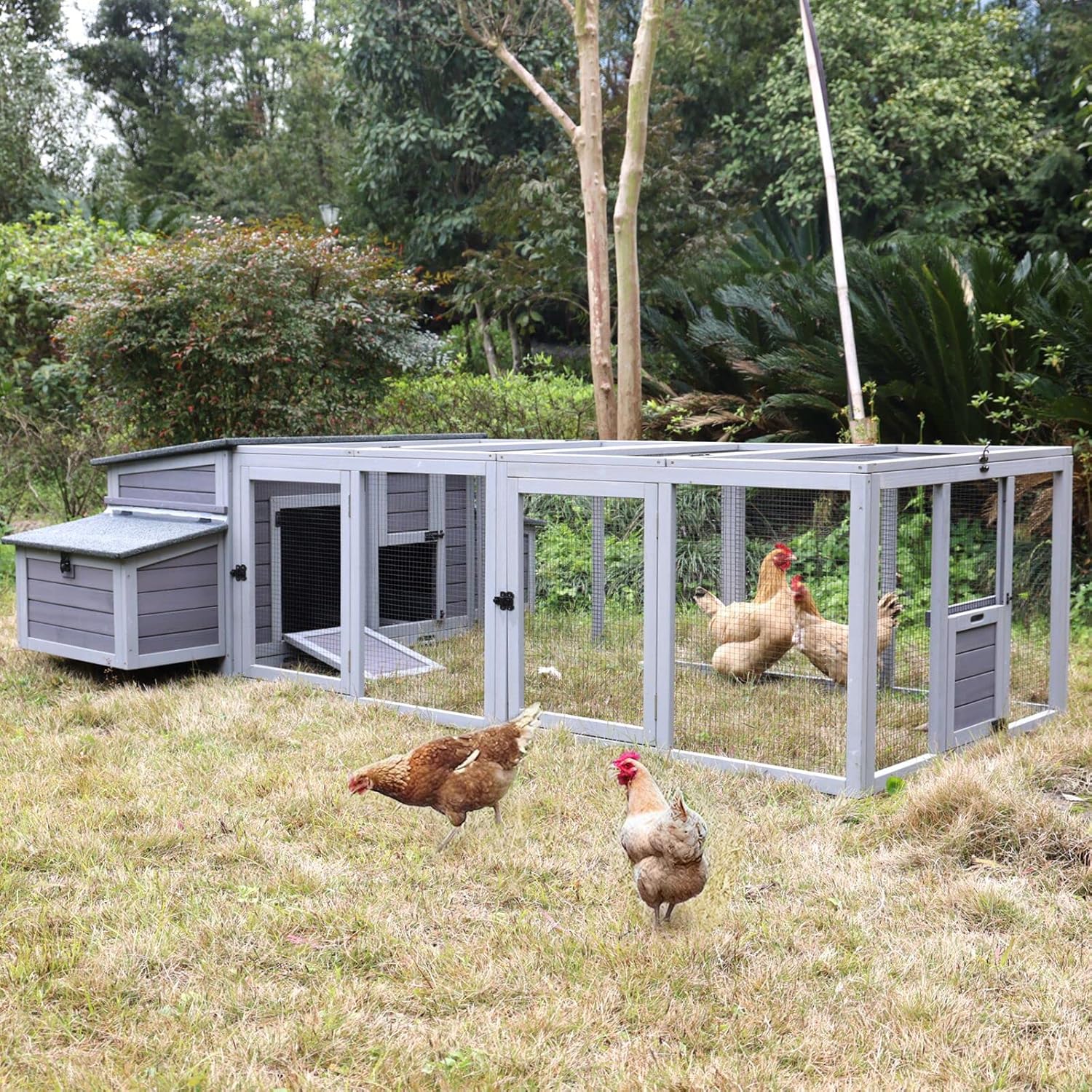 Chicken Coop 103 Large Chicken House with RunO utdoor Hen House with Nesting Box, 4-6 Chickens