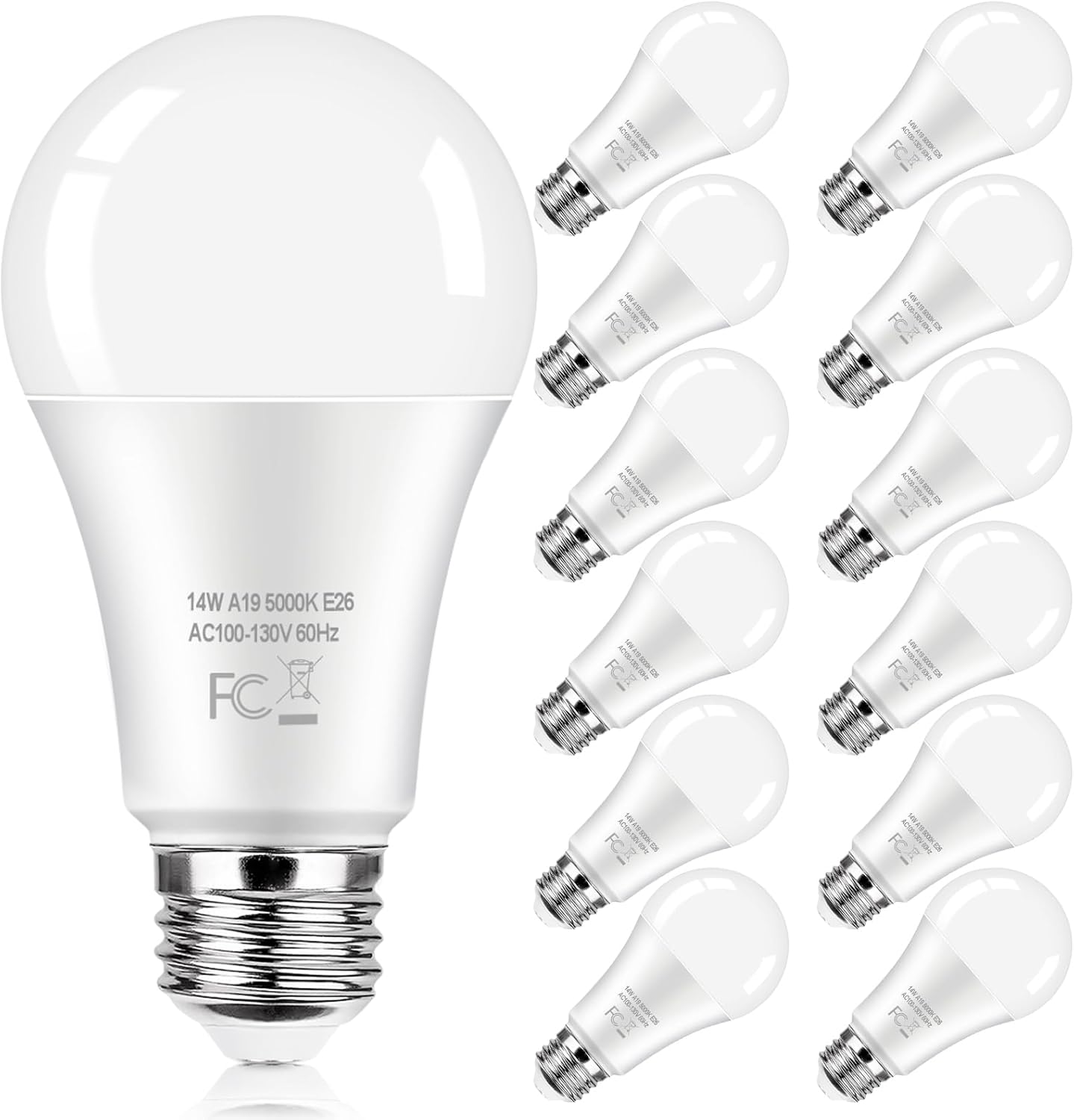 LED Light Bulbs 100 Watt Equivalent 1600 Lumens, A19 14W Super Bright Daylight White 5000K LED Bulbs, Standard E26 Medium Screw Light Bulbs Non-Dimmable, 25000+Hrs Lifespan, No-Flicker, 12-Pack