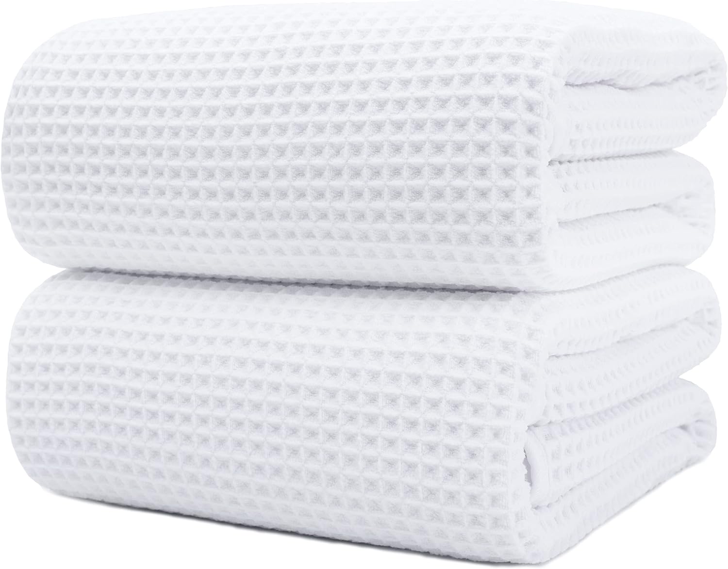 POLYTE Microfiber Quick Dry Lint Free Bath Sheet, 70 x 35 in, Set of 2 (White, Waffle Weave)