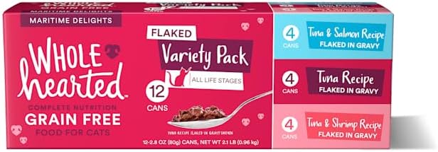 WholeHearted Grain Free Maritime Delights Flaked Wet Cat Food Variety Pack for All Life Stages, 2.8 oz.