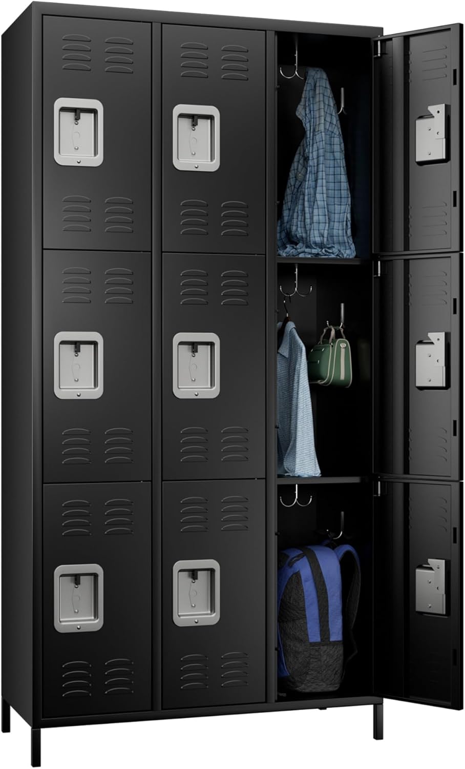 Metal Locker for School Office Gym Bedroom,9 Doors Black Steel Storage Locker Cabinet for Employees, Industrial Storage Locker, Assembly Required (9 Door-Black)