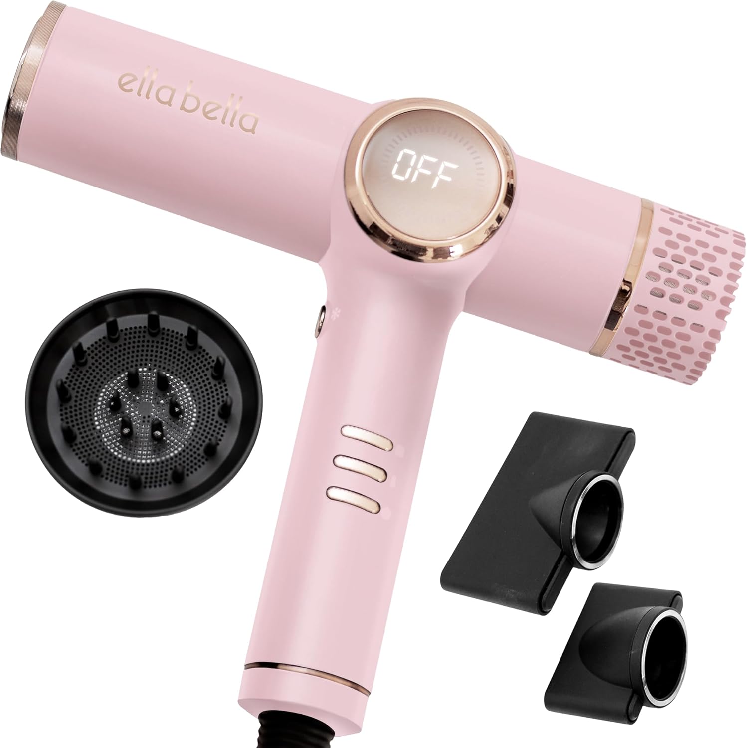 ELLA BELLA Professional Ionic Hair Dryer with Diffuser  Negative Ion Blow Dryer  Suitable All Hair Types  Intelligent Heat Control & Rapid Drying Speeds  Lightweight Design  Low Noise Technology