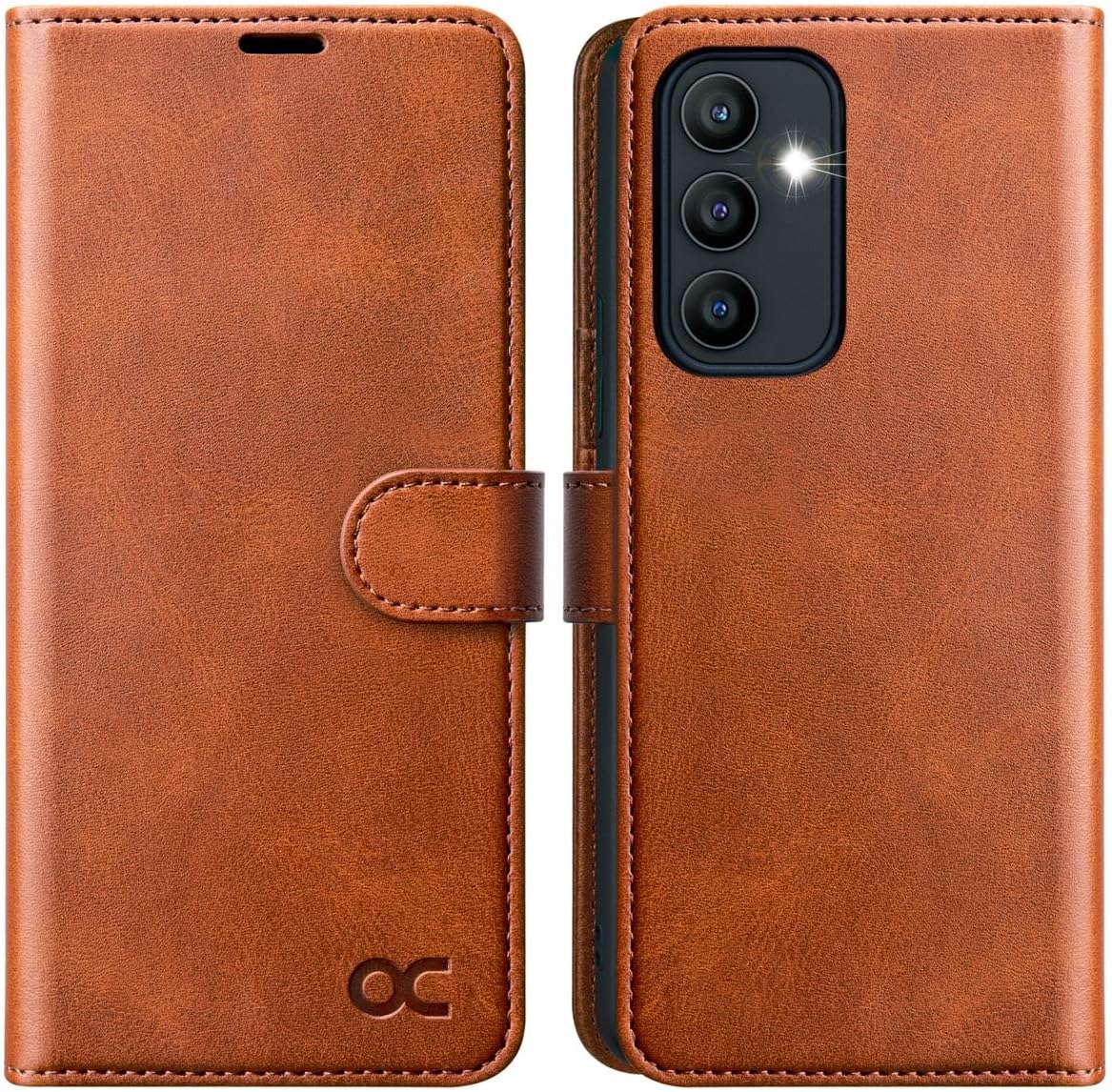 OCASE Compatible with Galaxy S23 FE 5G Wallet Case, PU Leather Flip Folio Case with Card Holders RFID Blocking Kickstand [Shockproof TPU Inner Shell] Phone Cover 6.4 Inch (2023) - Brown