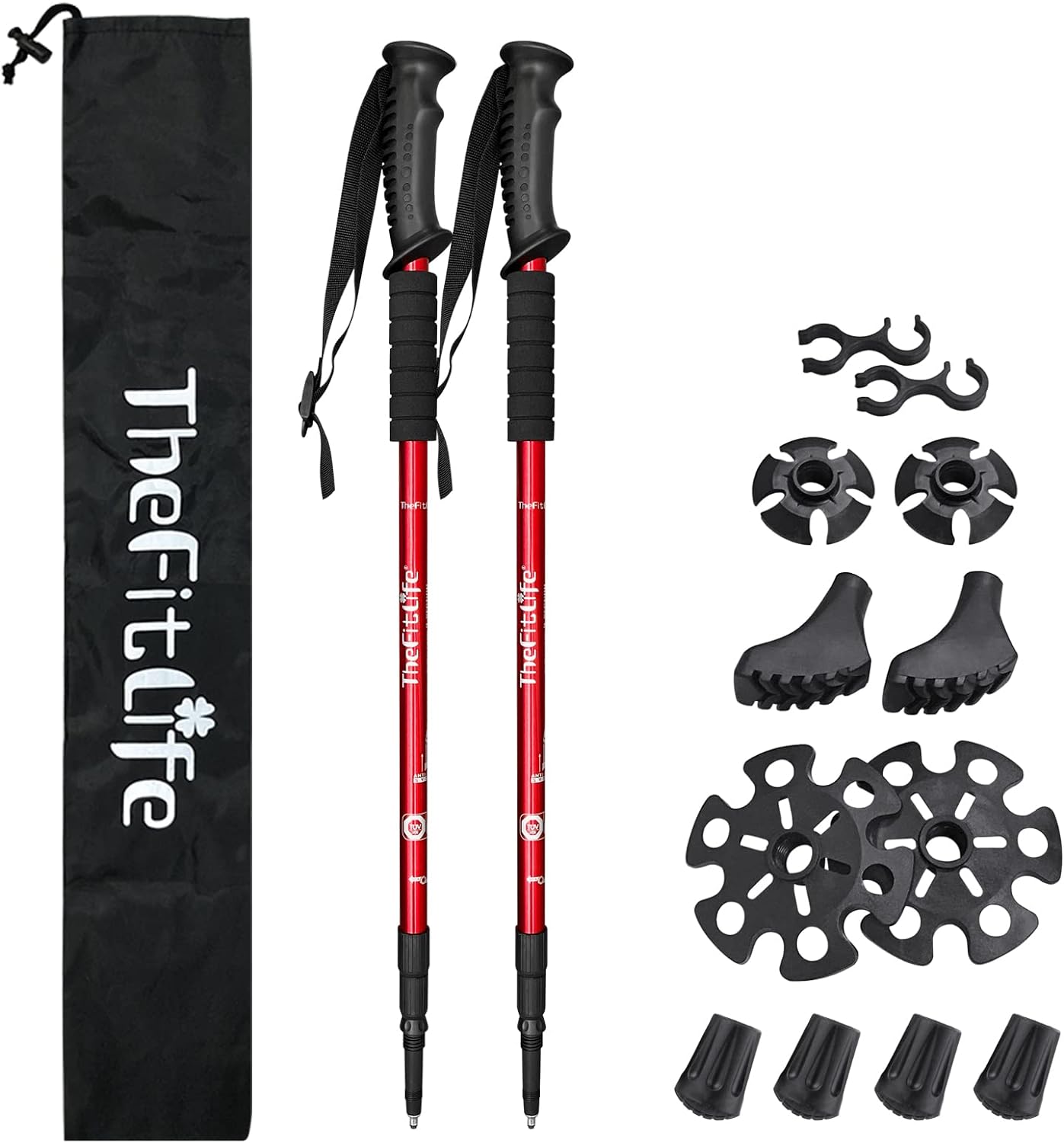 TheFitLife Nordic Walking Trekking Poles - 2 Sticks with Anti-Shock and Quick Lock System, Telescopic, Collapsible, Ultralight for Hiking, Camping, Mountaining, Backpacking, Walking, Trekking