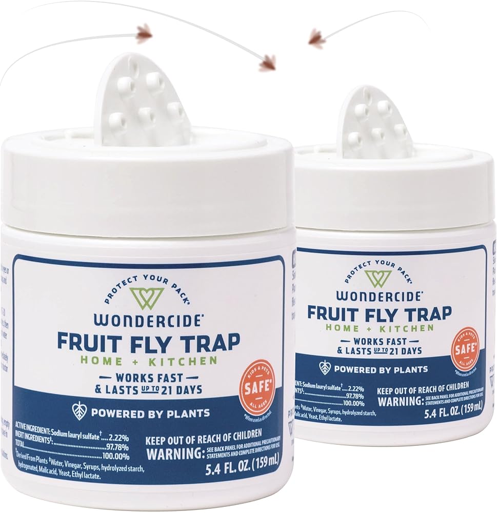 Wondercide - Fruit Fly Trap for Kitchen, Home, and Indoor Areas - Fruit Fly Killer - Pet and People Safe - Made in USA &amp; Plant Based - 5.4 oz - 2 Pack