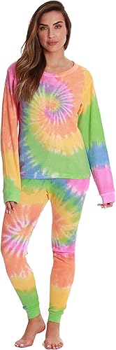 Just Love Womens Tie Dye Two Piece Thermal Pajama Set