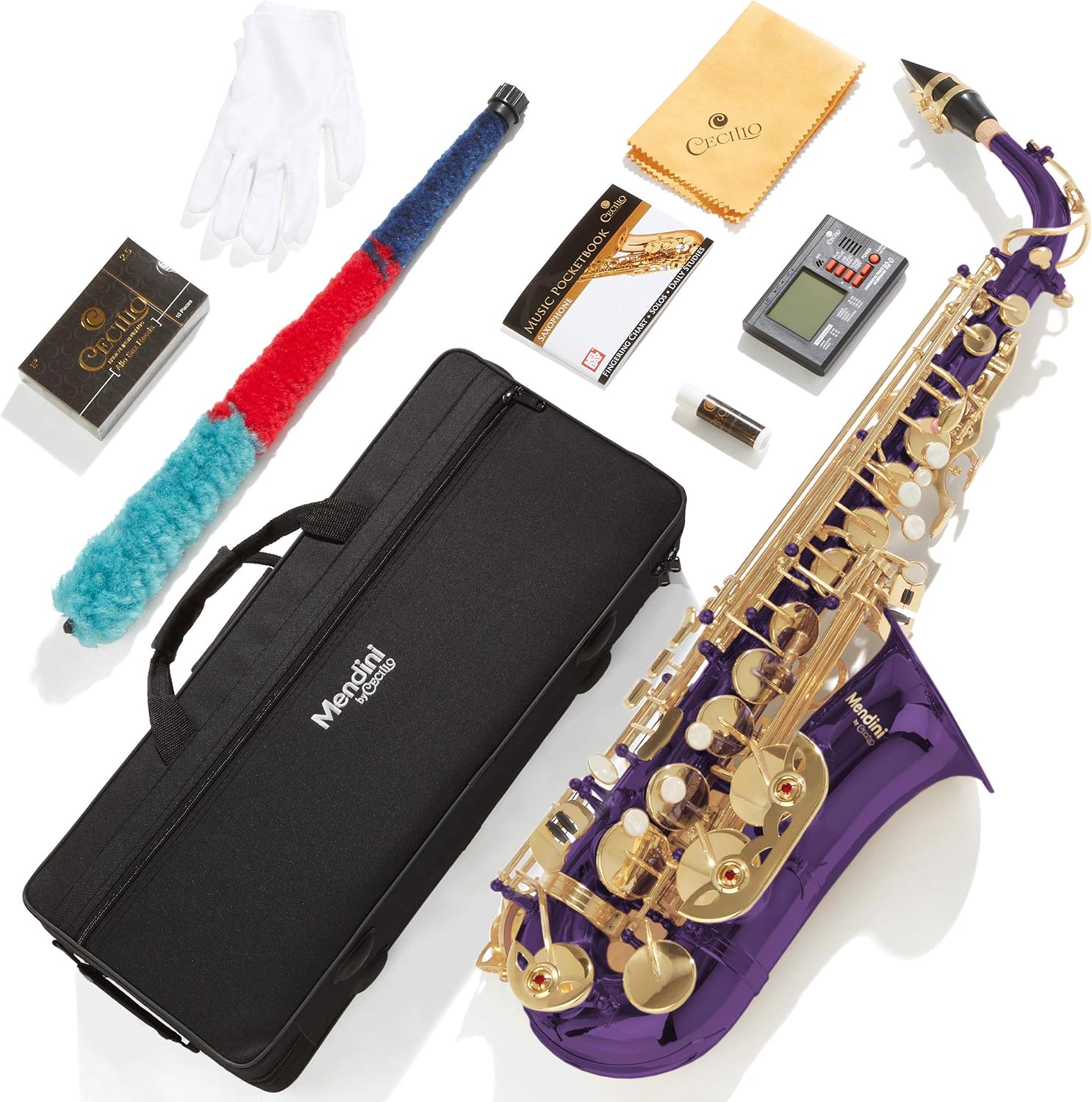 Mendini By Cecilio Eb Alto Saxophone - Case, Tuner, Mouthpiece, 10 Reeds, Pocketbook- Purple E Flat Musical Instruments