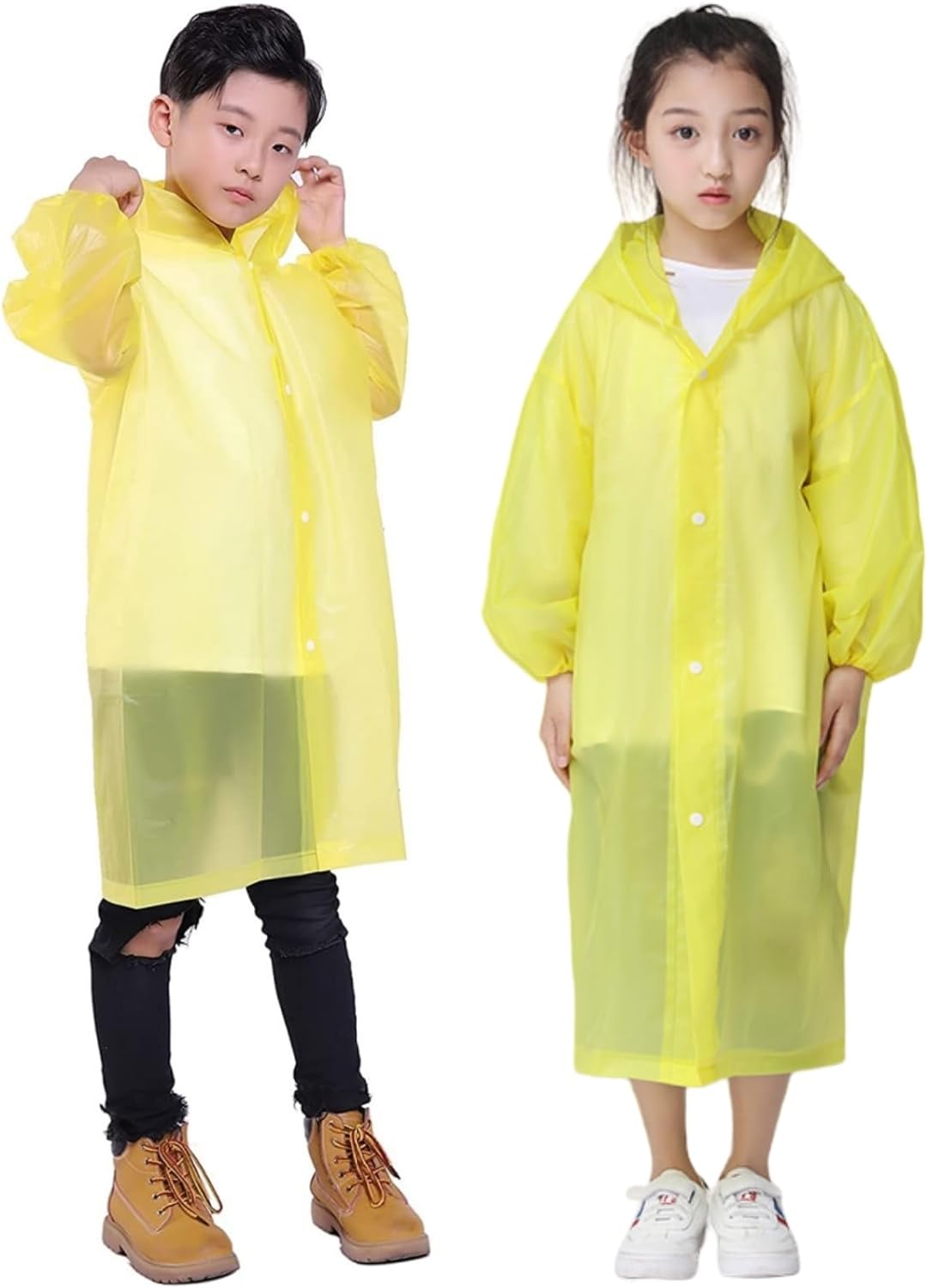 Raincoat Rain Poncho for Kids, 2-5 Pack Reusable EVA Rain Coats for 6-14 Boys Girls, Rain Jackets Gear with Hood