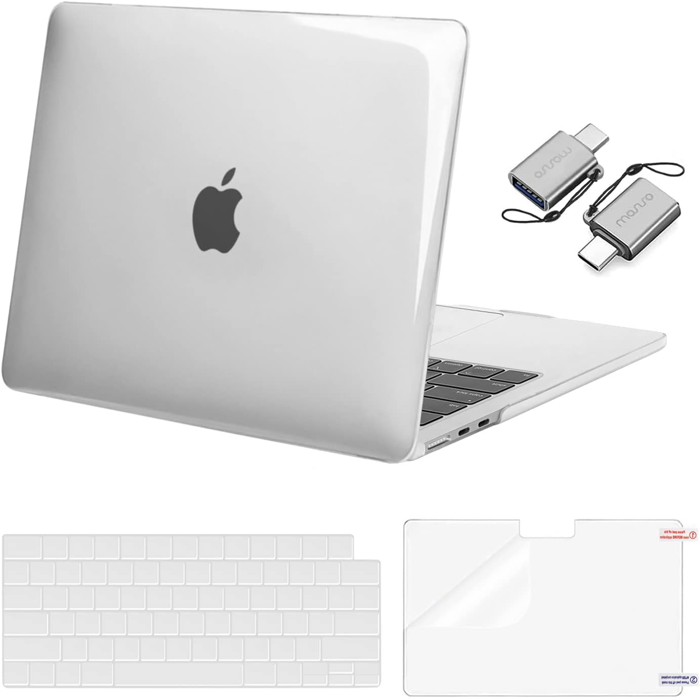 MOSISO Compatible with MacBook Air 13.6 inch Case 2022 2023 2024 Release M3 A3113 M2 A2681 with Touch ID, Plastic Hard Shell Case&Keyboard Cover&Screen Protector&Type C Adapter 2 Pack, Crystal Clear