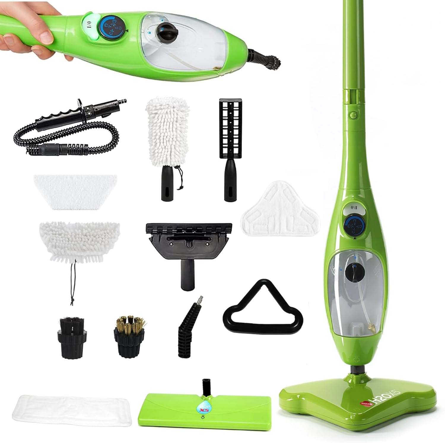 X5 Steam Mop & Large Mop Head - 11pc - For Cleaning Hardwood and Kitchen Tile Floors, Grout Cleaner, Upholstery Cleaner and Carpets