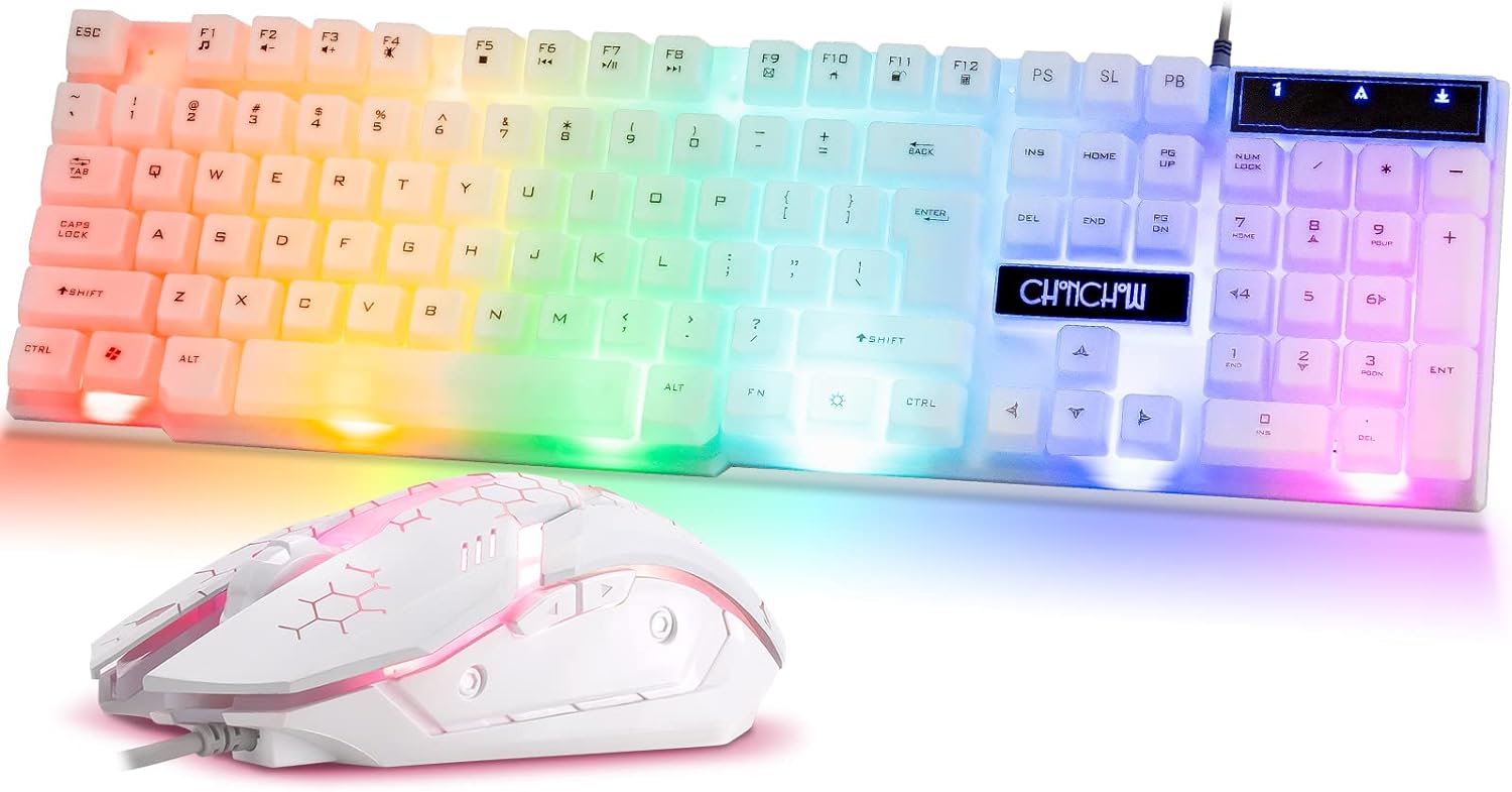 CHONCHOW RGB Gaming Keyboard and Mouse Combo,USB Wired Light Up Keyboard, Rainbow LED Lit Backlight Keyboard Mouse Set for Computer Windows PC PS4 Xbox Laptop iMac Resberry Pi