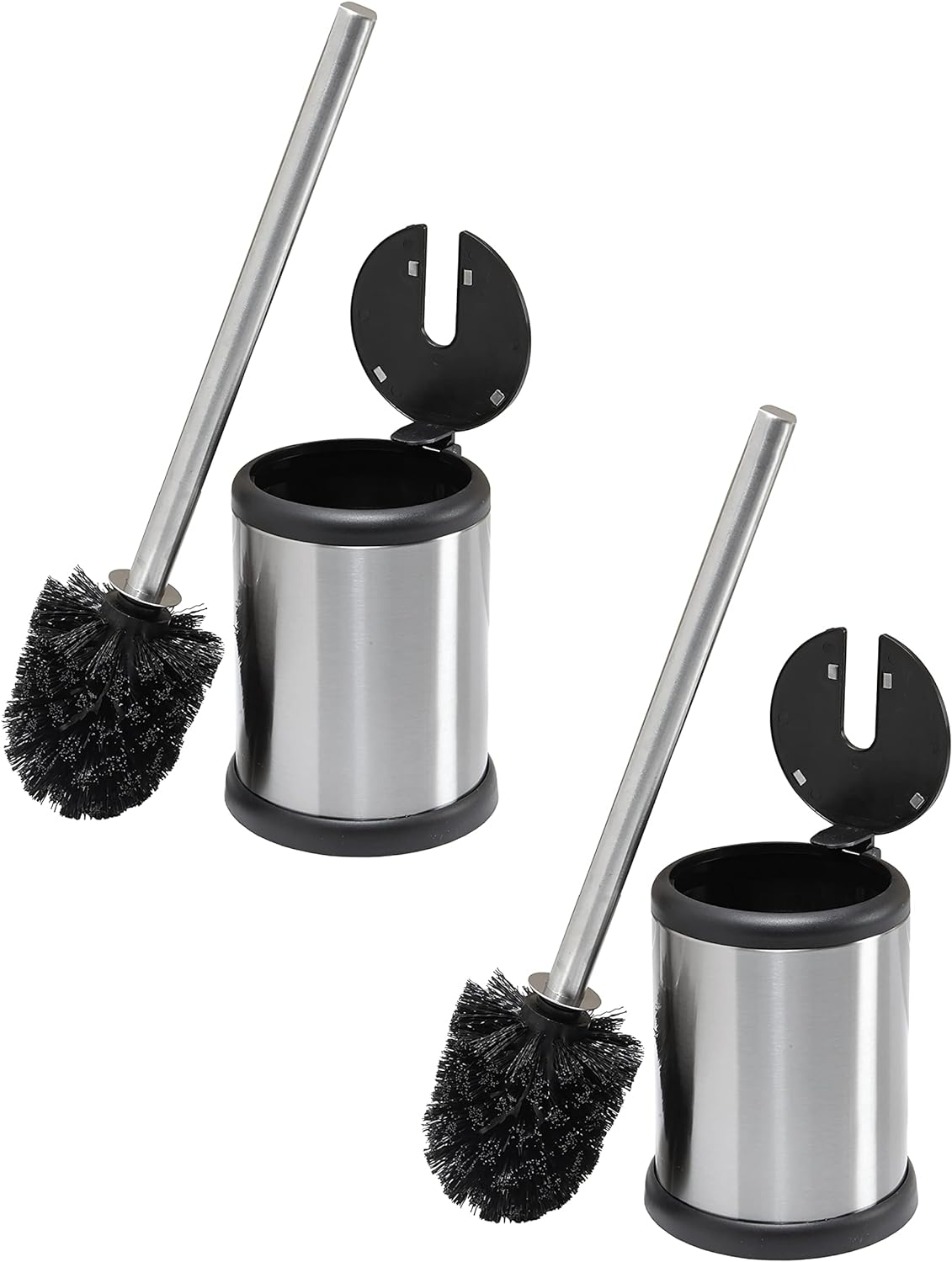 Bath Bliss Stainless Steel 2 Pack Self Closing Lid Toilet Brush and Holder, Finger Print Proof, Compact, Small Space, 6980-2PK, Silver