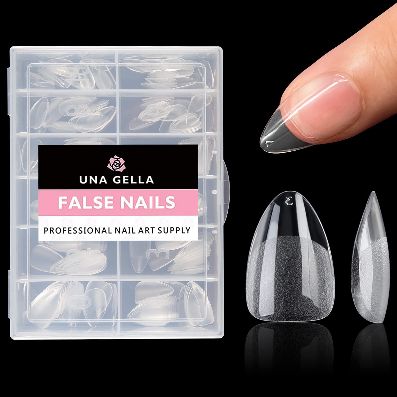 UNA GELLA Short Gel X Nail Tips Almond Shape 504PCS Soft Press On Fake Nails Pre Etched For Women Home Almond Nail Extension Full Cover, 12 Sizes Acrylic Gelly Tips