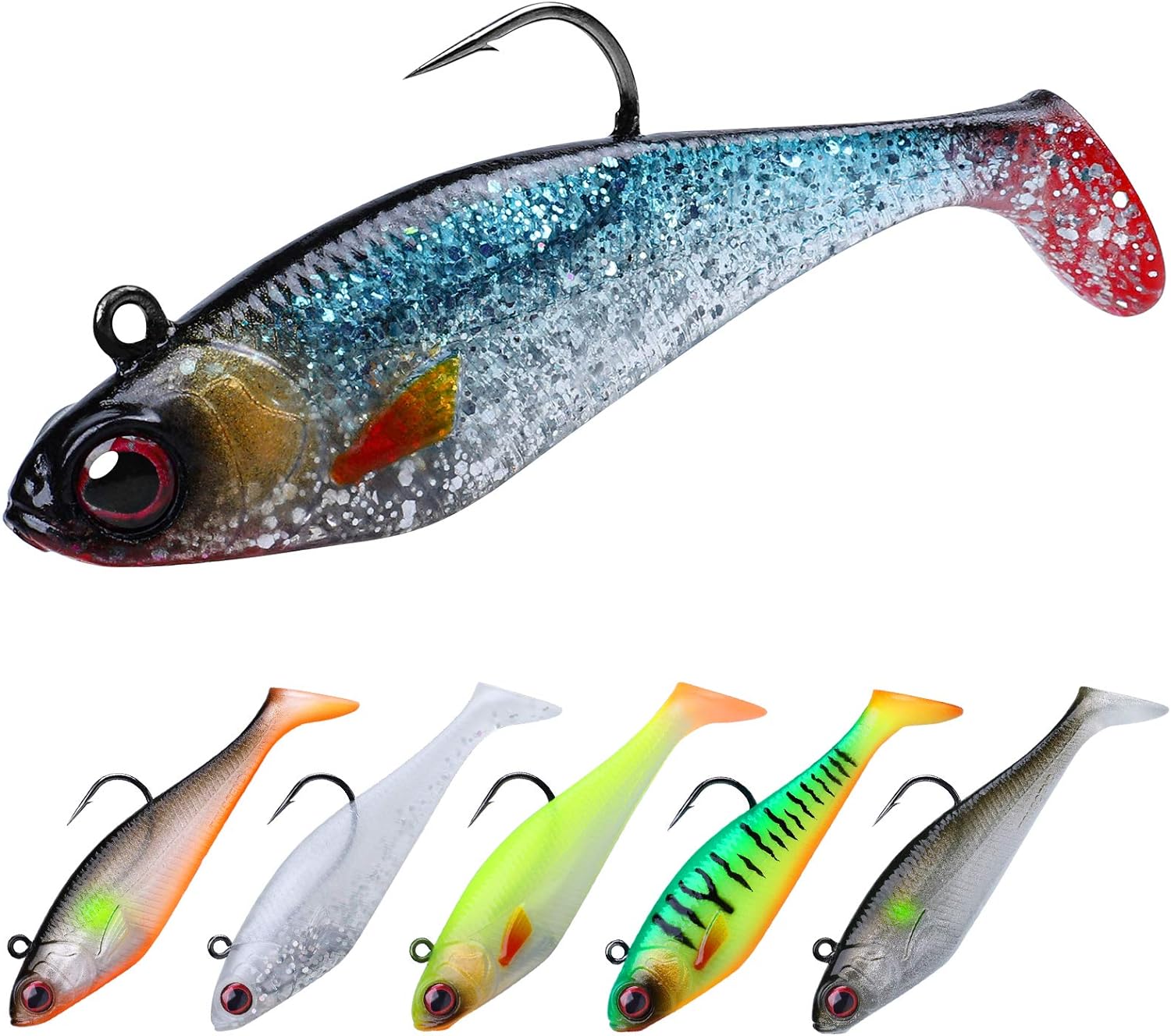 TRUSCEND Pre-Rigged Soft Fishing Lures, Well-Made Easy Catching Lures for Family Fishing, Great Action Swimbait with Spinner, All-Conditions Fishing Gear for Bass Trout Walleye, Crappie Fishing Jigs