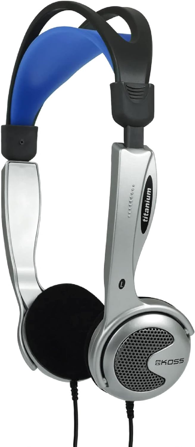 Koss KTXPro1 Titanium On-Ear Portable Headphones, Volume Control, Ultra Lightweigt Design, Silver Black and Blue