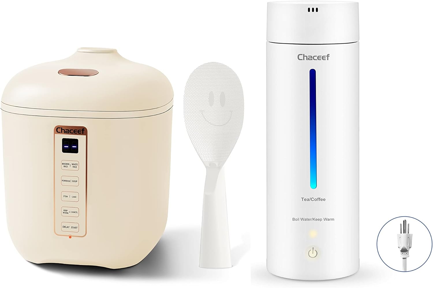 CHACEEF+Mini+Rice+Cooker+2-Cups+Uncooked%2c+1.2L+Portable+Non-Stick+Small+Travel+Rice+Cooker%2c+Beige+%26+CHACEEF+Travel+Electric+Kettle%2c+350ml+Small+Portable+Kettle+with+Non-stick+Coating%2c+Pink