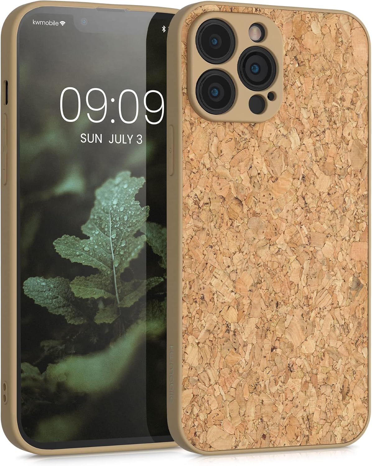 kwmobile Case Compatible with Apple iPhone 13 Pro Max - Case Made of TPU and Cork with Bumper for Phone - Light Brown