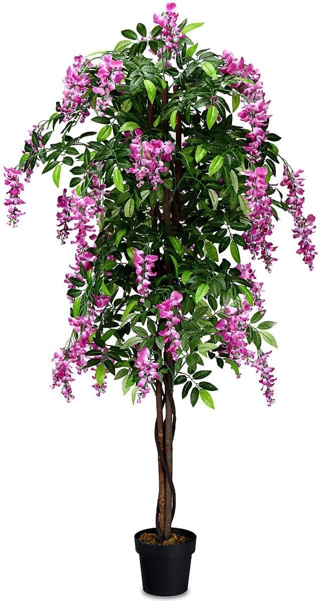 Goplus 6FT Ficus Artificial Tree, Fake Wisteria Tree in Nursery Pot, Greenery Faux Floor Plant, Tall Artificial Plants for Indoor Outdoor Bedroom Living Room Decor